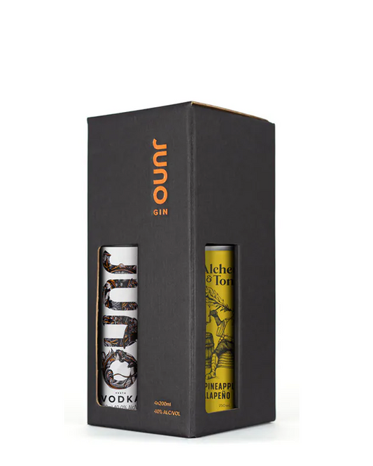 The perfect gift for spirit lovers. Award-winning Vesta Extra Fine Vodka with 3 premium mixers to tantalise the taste buds. 40% Alc/Vol.