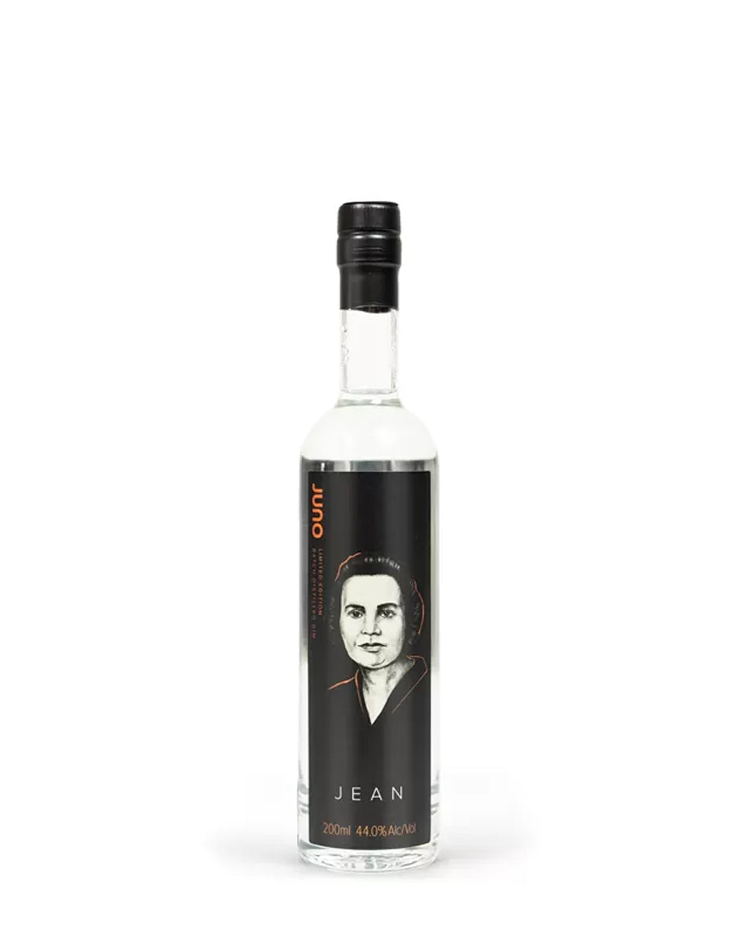 200ml bottle of Juno Spirits Jean Gin, a limited-edition small-batch gin dedicated to Jean Sandel, with notes of orange and horopito to add a pepper note to this delicious gin. 