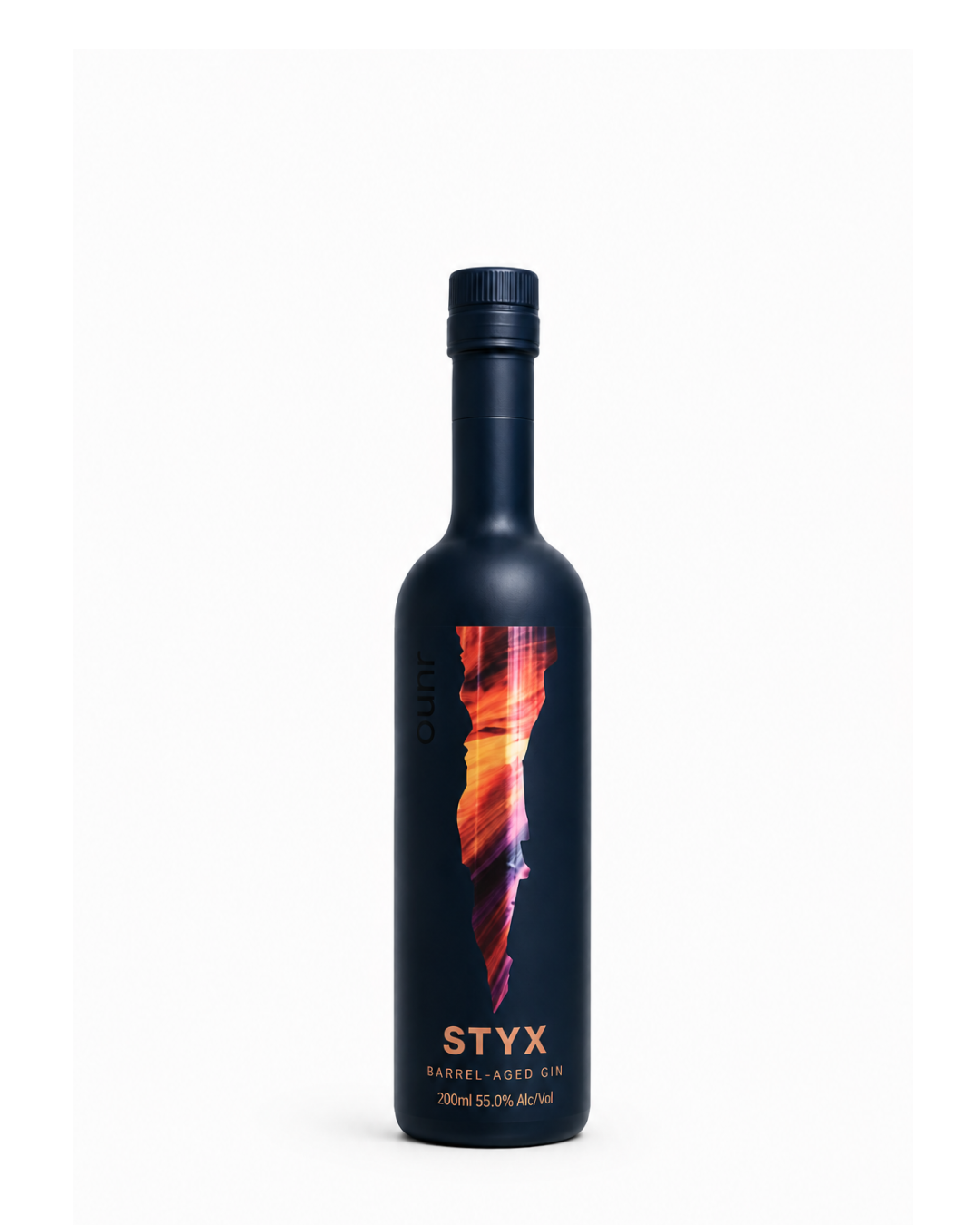 Styx IV Release Barrel-Aged Gin 200ml. Named for the mythical underworld river, this gin is barrel-aged in a refurbished French Oak port barrel.