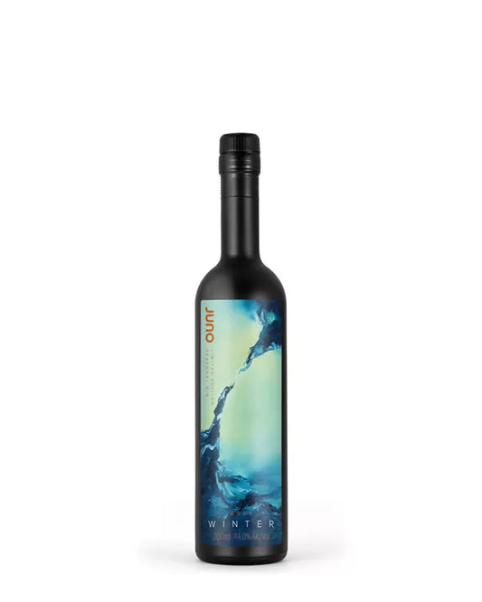 200ml bottle of Juno Spirits Winter 2024 Seasonal Gin, a limited-edition small-batch gin with notes of honey and fig.